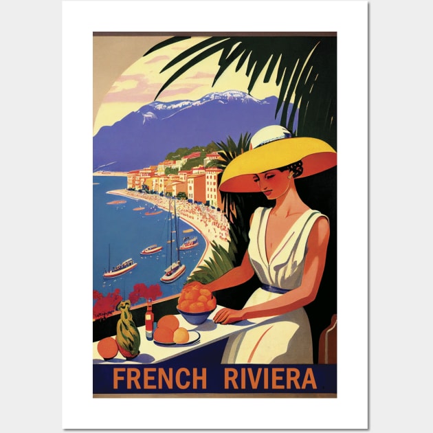 French Riviera Vintage Travel Poster Wall Art by GreenMary Design